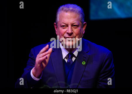 Al Gore, Former U.S. Vice President and Chairman of The Climate Reality Project seen speaking during a side event outside of the COP24 UN Climate Change Conference 2018. Stock Photo
