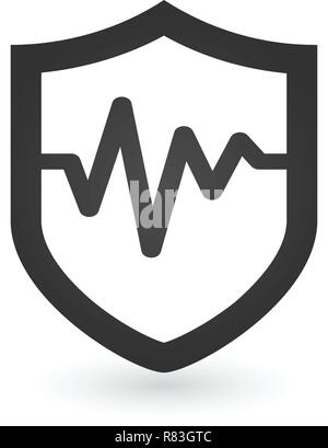 Illustration of an isolated shield with an pulse or heart beat. health protection concept Stock Vector