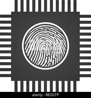 CPU central processing unit with fingerprint, security concept, Computer chip or microchip icon. vector illustration isolated on white background Stock Vector