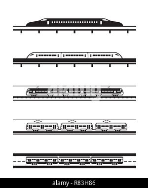 Different types of passenger trains - vector illustration Stock Vector