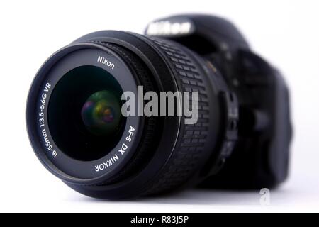 ANTIPOLO CITY, PHILIPPINES - DECEMBER 6, 2018: Close up picture of a kit lens of a Nikon DSLR camera. Stock Photo