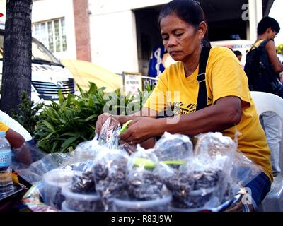 ANTIPOLO CITY, PHILIPPINES - DECEMBER 8, 2018: A street vendor sells sweet tamarind on a sidewalk. Stock Photo