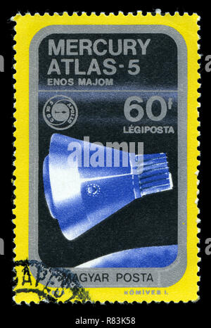 Postage stamp from Hungary in the Airpost. Spacecraft and Apollo Soyuz Emblem series issued in 1975 Stock Photo