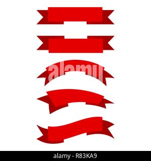 Set of red ribbons in flat style. Vector illustration. Collection of isolated ribbons Stock Vector