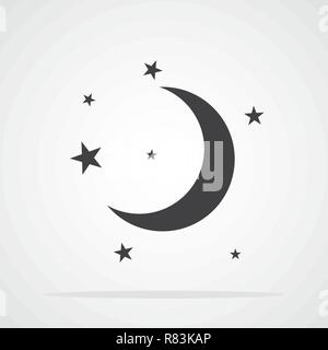 Gray moon and stars icon isolated. Vector illustration. Sleep or dream concept Stock Vector