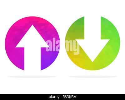 Up and Down arrows. Vector illustration. Set of colorful round buttons. Stock Vector
