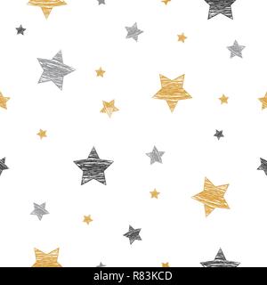 Christmas scribble stars background. Vector illustration. Seamless Christmas pattern Stock Vector