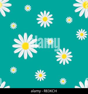 Seamless floral pattern with chamomile. Vector illustration. Cute flower in flat style. Stock Vector