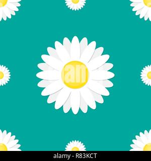 Seamless floral pattern with chamomile. Vector illustration. Cute flower in flat style. Stock Vector