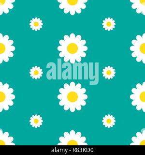 Seamless floral pattern with chamomile. Vector illustration. Cute flower in flat style. Stock Vector