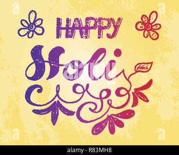 Vivid colorful Happy Holi hand lettering on textured background Stock Vector
