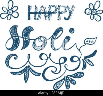Happy Holi hand lettering isolated on white background Stock Vector