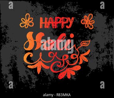 Happy Holi vivid and colorful hand lettering illustration on chalkboard Stock Vector