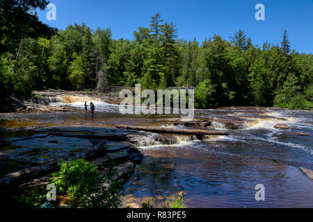 Lower Tahquamenon Falls in Tahquamenon Falls State Park, located near Paradise, Michigan in Michigan's Upper Peninsula. Stock Photo