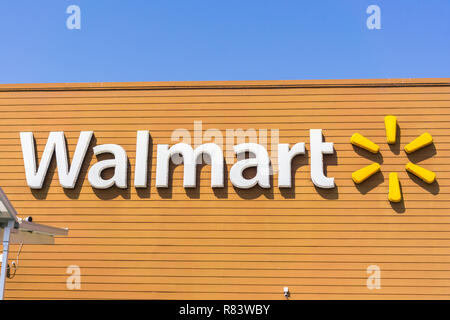 September 4, 2018 San Jose / CA / USA - Close up of Walmart market store sign, south San Francisco bay area Stock Photo