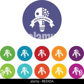 Lamp brain storm icons set vector color Stock Vector