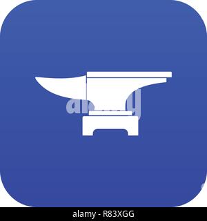 Heavy black metal anvil icon digital blue Stock Vector