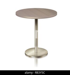 Round table on a chrome metal stand, without a tablecloth. Furniture for a restaurant, cafe, diner and exhibition isolated Stock Vector