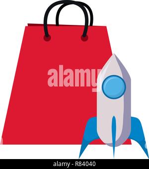 online shopping bag rocket startup vector illustration Stock Vector