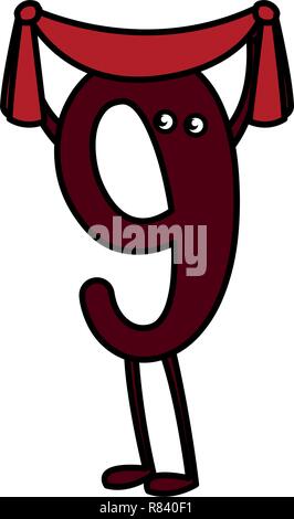 cartoon happy number nine over white background, vector illustration Stock Vector