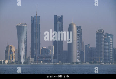 13.09.2010, Doha, Qatar - A view from the seaside along the Corniche Promenade of the city skyline of the central business district Al Dafna. Stock Photo