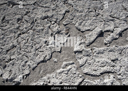 Dry lake bed with natural texture of cracked clay and salt on the ground cause of dehydration for a long time, Nxai Pan National Park, Botswana Stock Photo