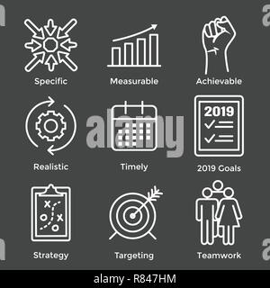 2019 SMART Goals Vector graphic w various Smart goal keywords Stock Vector