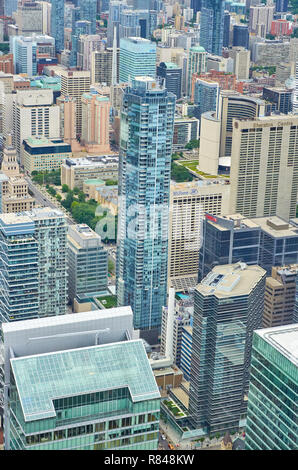 Breathtaking aerial view of Toronto downtown from the high altitude observation floor in CN Tower in Toronto, Canada. Stock Photo