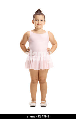 Full length portrait of a little girl in a pink ballet dress posing isolated on white background Stock Photo