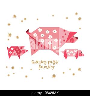 Quirky piggy origami pig icon. Stock Vector