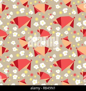 Hand drawn quirky pigs pattern. Stock Vector
