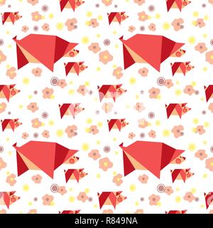 Hand drawn quirky pigs pattern. Stock Vector
