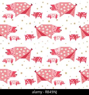 Hand drawn quirky pigs pattern. Stock Vector