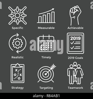 2019 SMART Goals Vector graphic w various Smart goal keywords Stock Vector