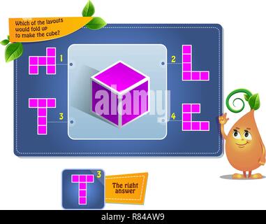 educational game for kids, puzzle. development of spatial thinking in children (suitable both for kids and adults). Task game  which of the layouts wo Stock Vector