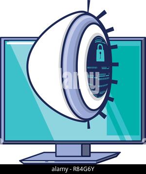 computer monitor with cyber security eye vector illustration design Stock Vector