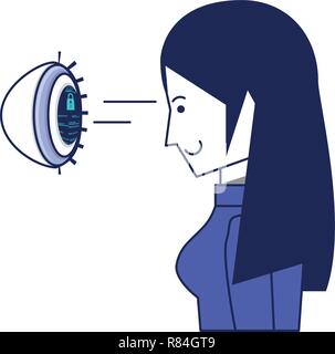 young woman with eye iris scann vector illustration design Stock Vector