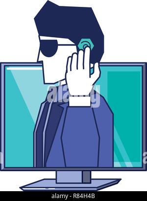 computer with cyber security agent vector illustration design Stock Vector
