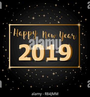 Golden Happy New Year 2019 with dark background, stock vector Stock Vector