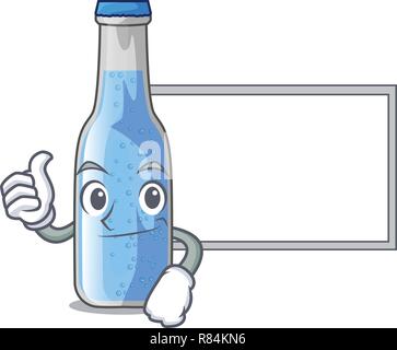 Thumbs up with board soda water and ice cubes cartoon Stock Vector
