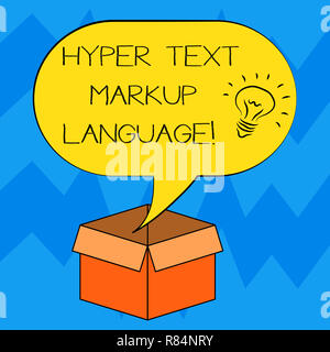 Text sign showing Hyper Text Markup Language. Conceptual photo Standard languages for the creation of websites Idea icon Inside Blank Halftone Speech  Stock Photo