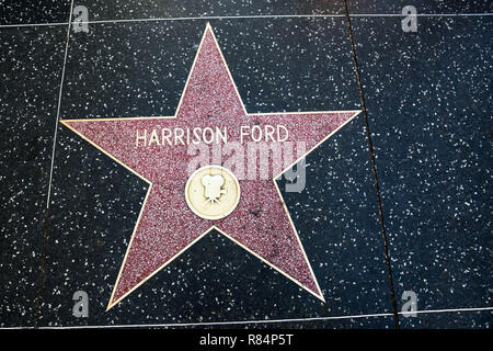 Los Angeles, CA / USA - July 26, 2018: Harrison Ford Star at Hollywood Walk of fame on Hollywood Boulevard, American actor, writer and film producer Stock Photo