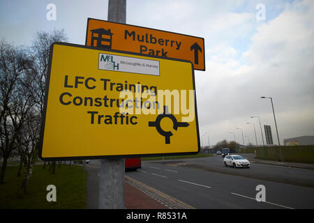 temporary road direction signs for construction traffic on liverpool football clubs new training facilities at knowsley kirkby merseyside england uk Stock Photo