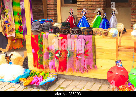 Mtskheta, Georgia - April 28, 2017: Georgian gift souvenirs in the market stall Stock Photo