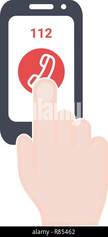 Emergency Concept Emergency Call On The Screen Of Phone. Isolated On A White Background. Vector Icon Illustration. Stock Vector