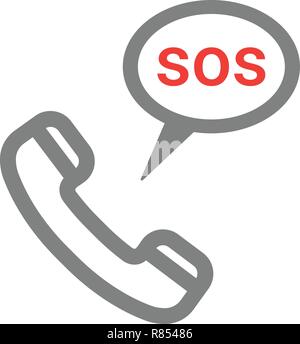 Handset With Sos Icon. Rescue Services Phone Call Illustration. Emergency Talk Contact Logo. Isolated On A White Background. Vector Icon Illustration. Stock Vector