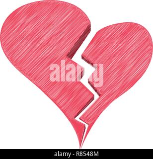 Red Heartbreak Or Broken Heart Or Divorce Isolated On A White Background. Vector Sketch Style Illustration. Stock Vector