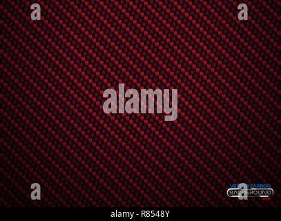 Vector red carbon fiber volume background. Abstract decoration cloth material wallpaper with shadow for car tuning or service. Stock Vector