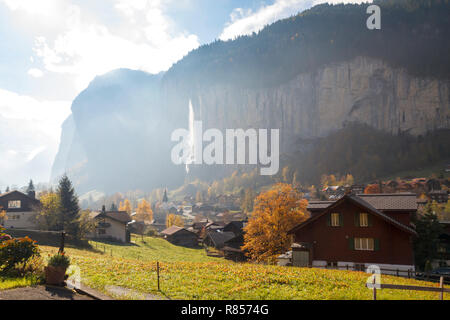 Lauterbrunnen village in the Alps, at the canton of Bern in Switzerland Stock Photo