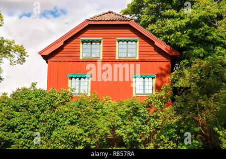 Traditional old house at Skansen, the first open-air museum and zoo, located on the island Djurgarden in Stockholm, Sweden. Stock Photo